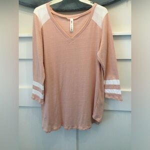 Vanilla Bay Women's V-Neck Blush Pink 3/4 Sleeve Jersey Top